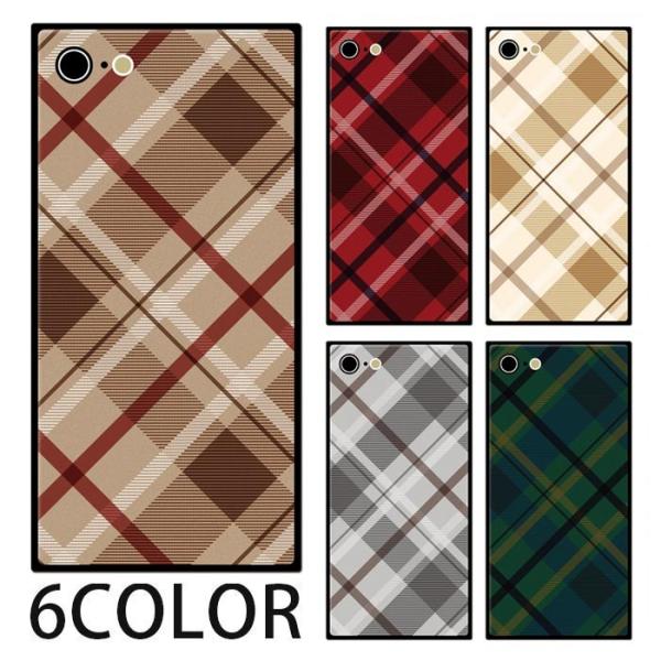 スマホケース スクエア ガラス チェック タータンチェック柄 iphone15pro iphone1...
