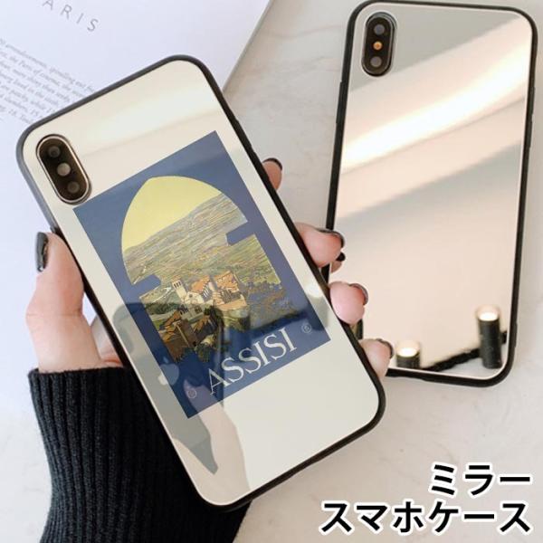 スマホケース ミラー鏡面 ラウンド 海外 外国 旅行 ポスター イタリア アメリカ iphone13...