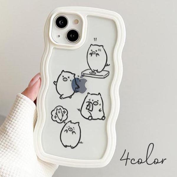 スマホケース うねうねケース なみなみケース ウェーブケース TPU 透明 ミニブタ 子豚 ぶた ダ...