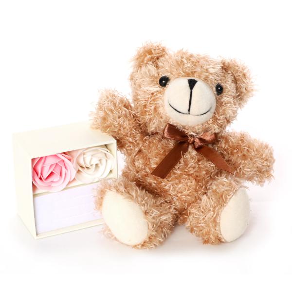 BLESSベア(ベージュ)＋ソープフラワーボックス(ホワイト) プレゼント ギフト ベア ラッピング...