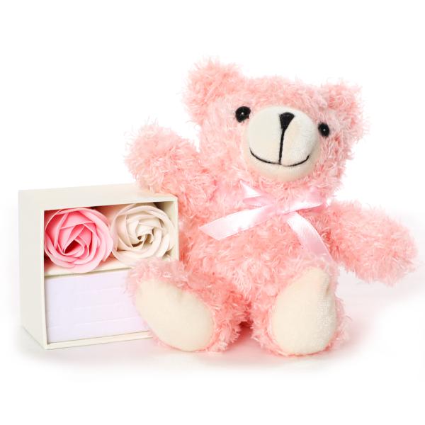 BLESSベア(ピンク)＋ソープフラワーボックス(ホワイト) プレゼント ギフト ベア ラッピング ...