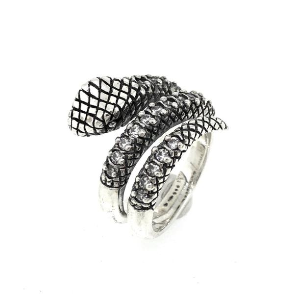 スネークリング メンズ レディース 指輪 ジュエリー アクセサリー シルバー ジルコニア ホワイト ...