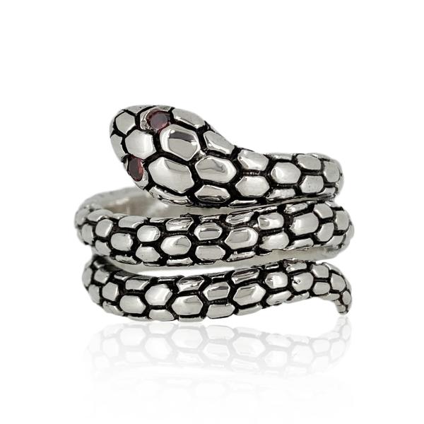 スネークリング メンズ レディース 指輪 ジュエリー アクセサリー シルバー ユニセックス レッド ...