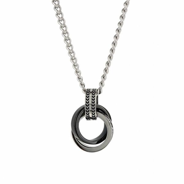 クラシックダブルリングネックレス ステンレス シルバー メンズ レディース アクセサリー ジュエリー...