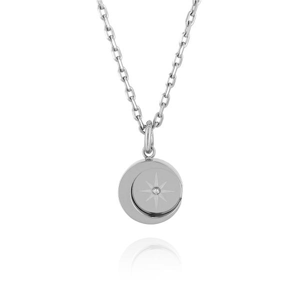 ムーンネックレス ステンレス 金属アレルギー ジルコニア シルバー 月 星 アクセサリー メンズ レ...