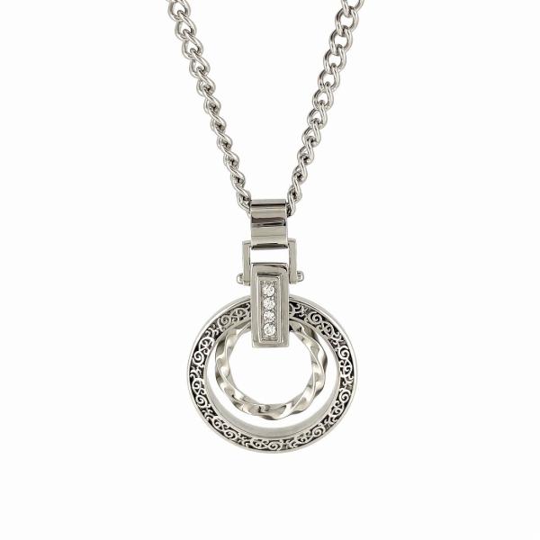 クラシックサークルネックレス ステンレス 金属アレルギー ジルコニア シルバー アクセサリー ジュエ...