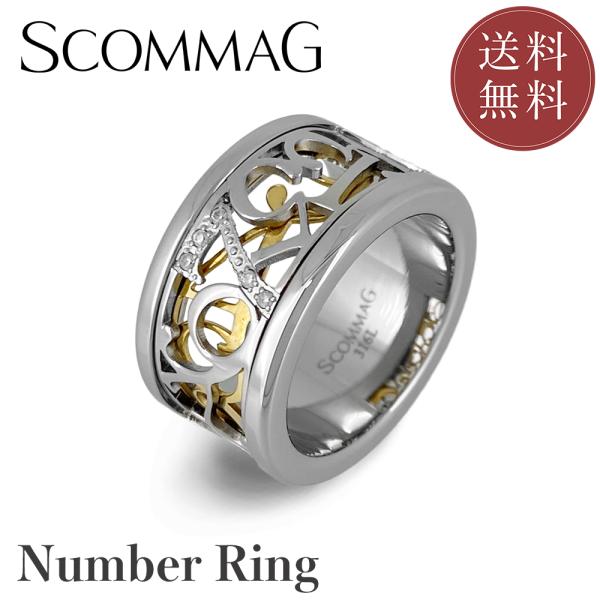ナンバーリング 【ステンレス リング メンズ SCOMMAG エスカマジー ゴールドカラー ナンバー...
