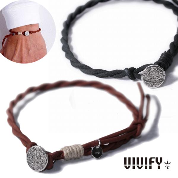 VIVIFY ビビファイ ブレスレット シルバー ヌバックコード Melted Texture Bu...