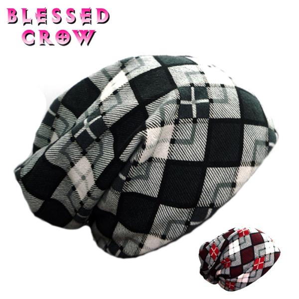 ネックウォーマー 2WAY ビーニー ニット帽 メンズ レディース アーガイル クロス チェック 秋...
