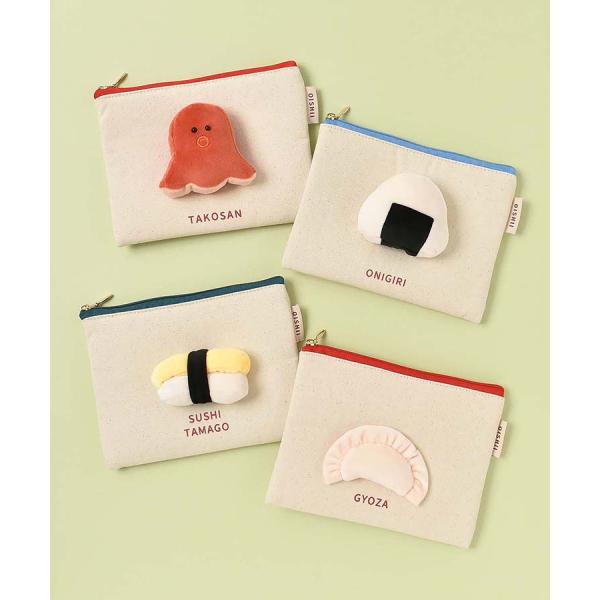 フラットポーチ 小物入れ レディース マスコット付き ぬいぐるみ マチなし タコウインナー おにぎり...