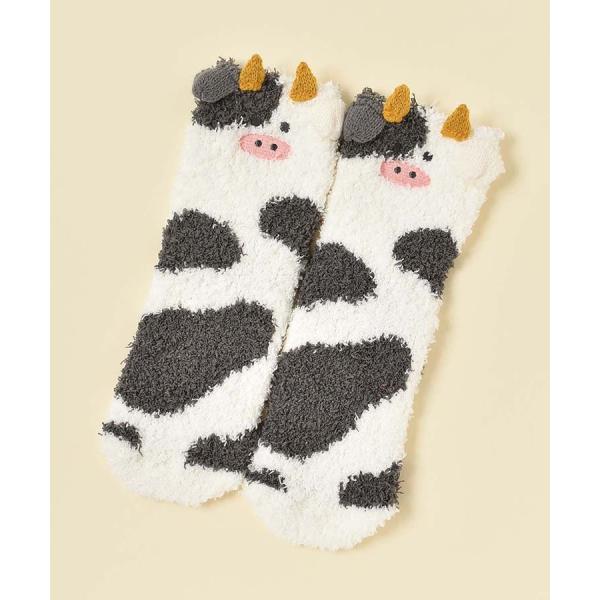 ルームソックス 靴下 レディース もこもこ 暖かい おしゃれ かわいい ウシ 牛 動物 アニマル 柄...