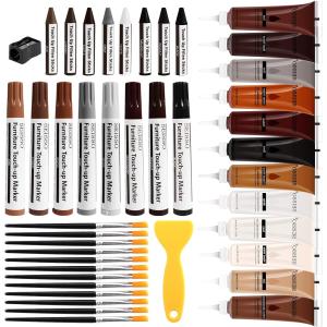 DEWEL 木製品キズ補修セット 12色補修クリーム 8色補修ペン 8色補修棒 家具補修マーカー フローリング 床 ドア 家具補修 キズ隠し ネジ穴、ひび割れ、釘目、傷