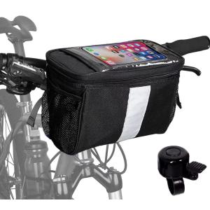 自転車 フロントバッグ ハンドルバー バッグ 透明  タッチ スクリーン 大容量 防水 ロード と アウトドア マウンテン バイク 携帯電話 ホルダー ブラック