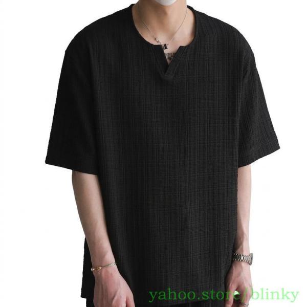 Tシャツ 半袖 メンズ 夏用 トップス ジャガード カットソー ビッグシルエット ゆったり 涼しい ...