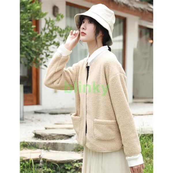 ボアジャケット レディース ボアパーカー ノーカラー ショート丈 フード付き 裏ボア ボアブル フリ...