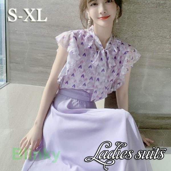 セットアップ レディース 夏 トップス ブラウス フレアスカート 半袖 3点セット おしゃれ オフィ...