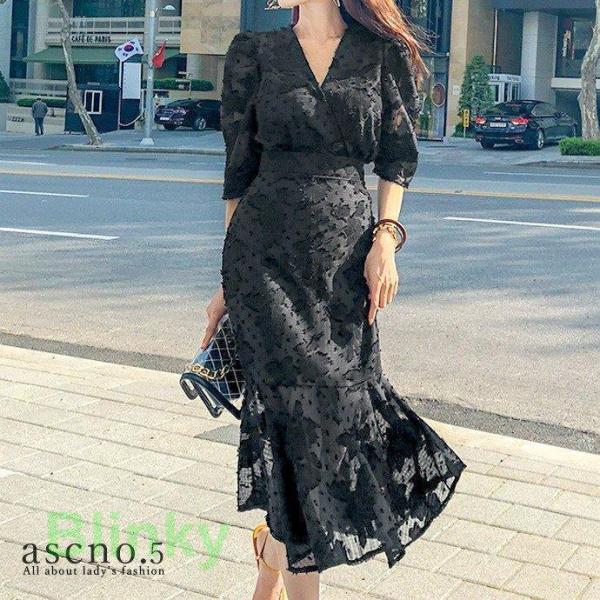 ロング シースルー 重ね着 ブラック ドレス ワンピース きれい 上品 韓国 韓国ファッション キャ...