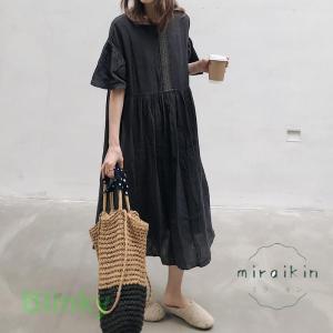 リネンワンピース 半袖 ワンピース ロング 夏...の詳細画像1