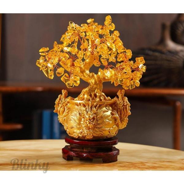 置物 開運 招財樹 龍の黄金木 金のなる木 黄水晶 風水 金運アップ シトリン 龍 ドラゴン 財運 ...