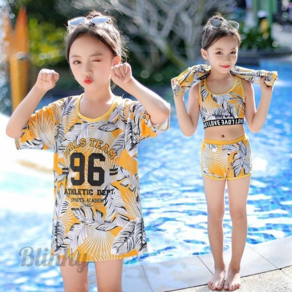 子供セパレート水着 3点セット ラッシュガード水着 タンキニ水着 ジュニア ビキニ水着 女の子 キッ...