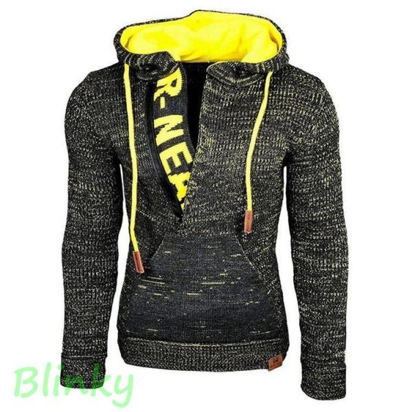 セーター メンズ ニット 長袖 フード付き パーカー 斜めファスナー ニット カラー配色 保温 プル...