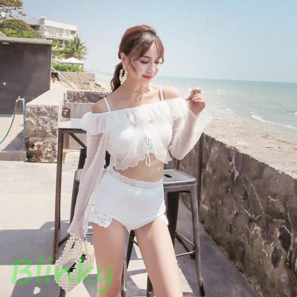 白 ビキニ 3点セット水着 レディース 20代 30代 水着 ホワイト 姫系 上下セット ラッシュガ...