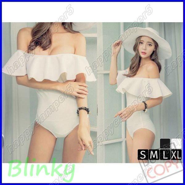 水着 オフショルダー オフショル ワンピース フレア オフショルダー エレガント フリル ワイヤー入...