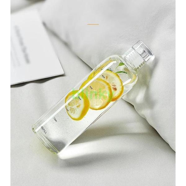 ウォーターボトル 500ml ボトル ガラス 耐熱ボトル クリアボトル 水筒 再利用可能なウォーター...