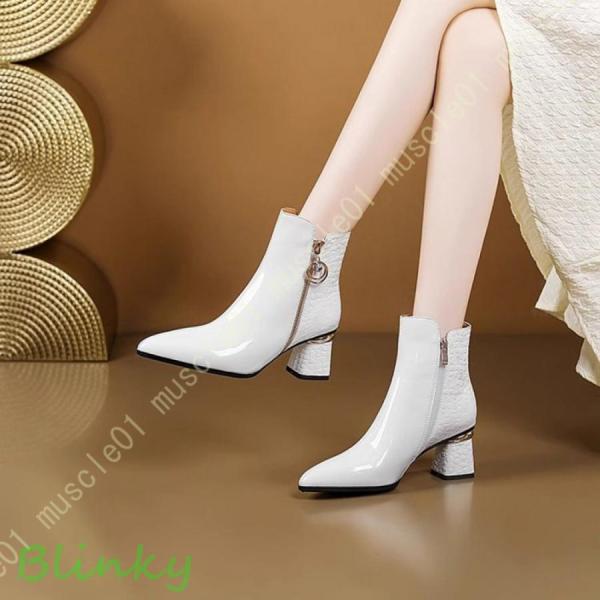 リボン ブーティー ブラック 黒 ハイヒール チャンキーヒール ショートブーツ レディース アンクル...