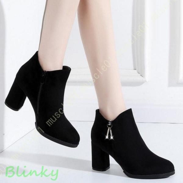 アンクルブーツ レディース 軽量 スエード ハイヒール 5cmヒール 大きいサイズ サイドファスナー...