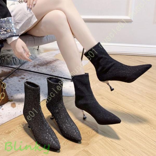 ショートブーツ レディース ブーツ バックジップブーツ レディース おしゃれ キラキラ デザイン シ...