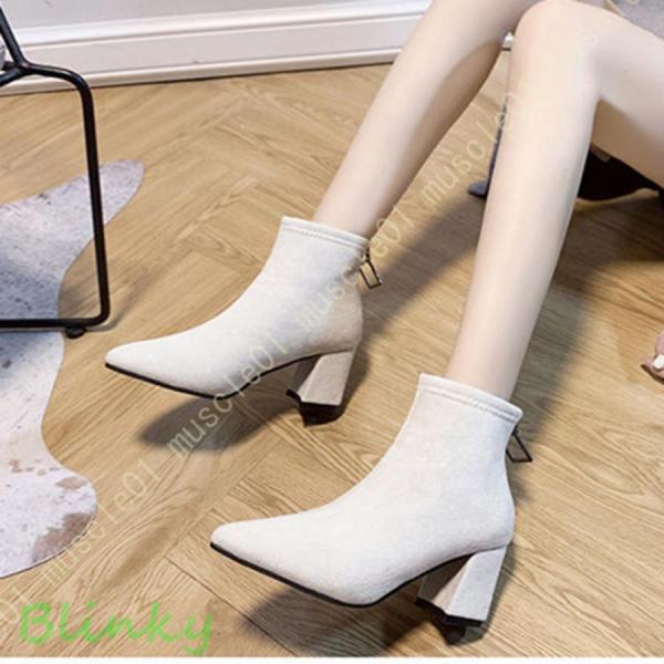 ブーツ ショートブーツ おしゃれ 歩きやすい 太ヒール バックジップ 袴ブーツ チャンキーヒール 滑...