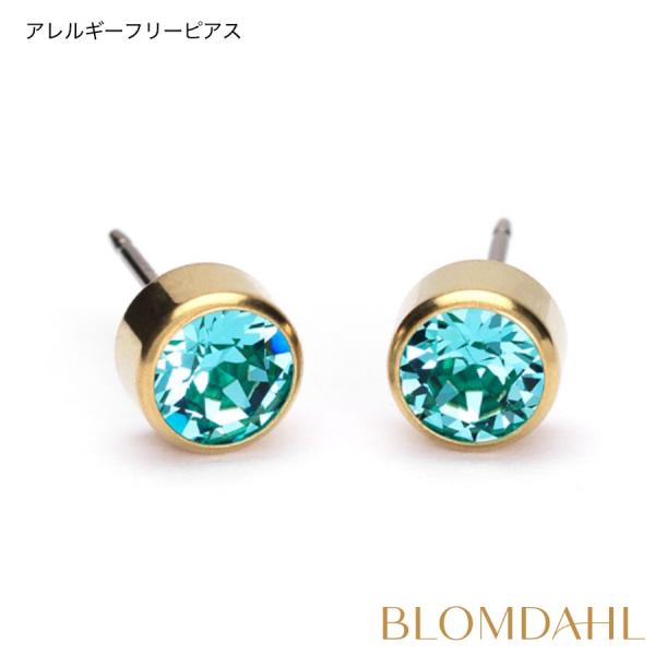 ピアス アレルギー対応 純チタン ゴールドベゼル  6mm ターコイズ レディース 15-1309-...