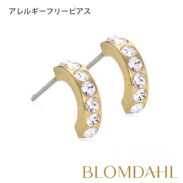 ピアス アレルギー対応 純チタン ゴールド ブリリアンス カーブ クリスタル 10mm レディース ...
