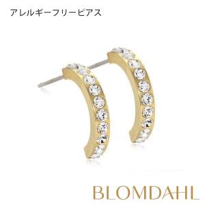 ピアス アレルギー対応 純チタン ゴールド ブリリアンス カーブ クリスタル 15mm レディース 15-13147-01｜blomdahljapan