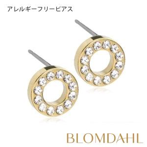 ピアス アレルギー対応 純チタン ゴールド ブリリアンスパックハロー 8mm クリスタル レディース 15-13190-01｜blomdahljapan