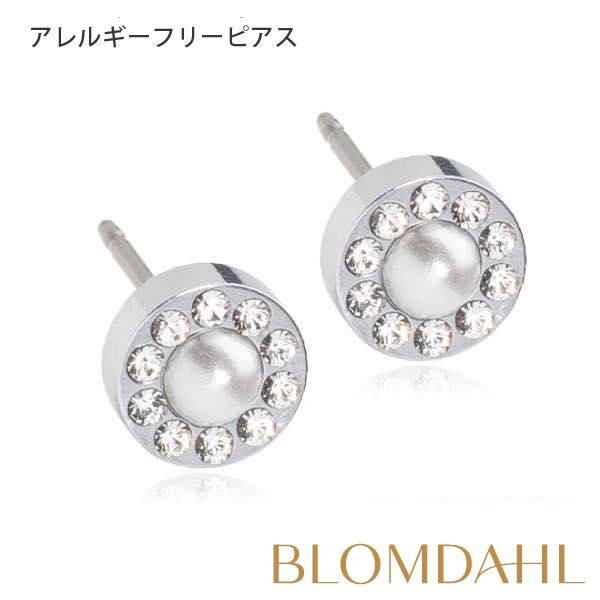 ピアス アレルギー対応 純チタン シルバー ブリリアンスハロー 6mm パール レディース 15-1...