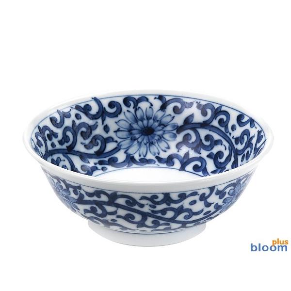 美濃焼 染付唐草　高台68ラーメン鉢(径20.5x高7.5cm)