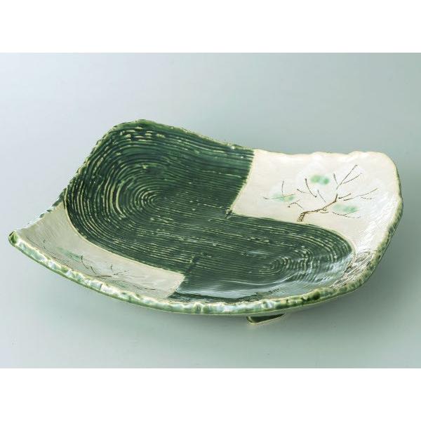 送料割引対象品　織部桜　長角大皿　30.5x26.5cm