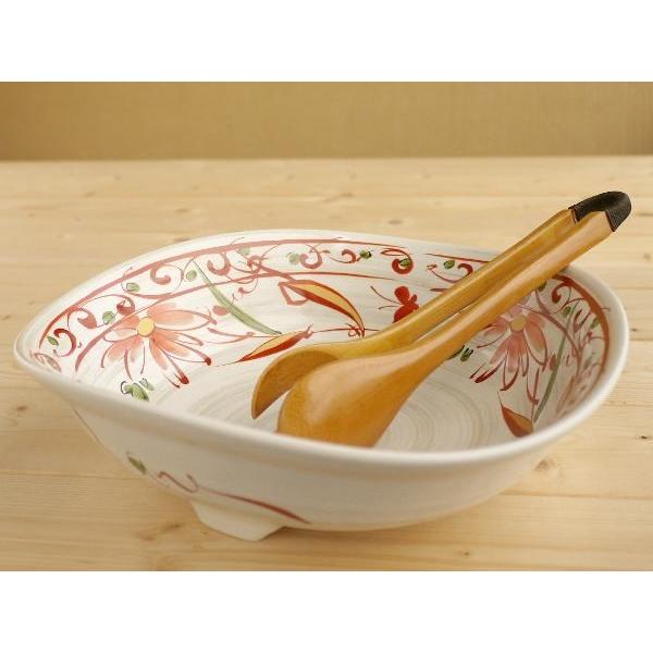 美濃焼和食器 赤絵花蝶　三つ足大鉢