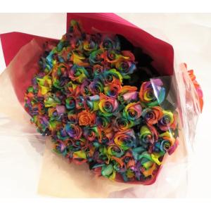 7色のバラ花束100本 【レインボーローズ】の詳細画像1