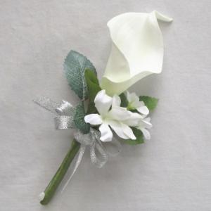アートフラワー〔造花〕ブーケ/ブートニア 白バラ＆ブルースター