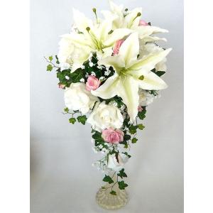 期間限定特別価格 アートフラワー 造花 ブーケ ユリ バラ かすみそうのスペシャルブーケ ピンクバラ入り