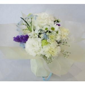 花束そのまま飾れるブーケ　白＆ブルー【お供え】