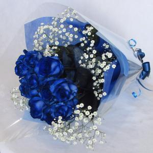 バラ/ペインテッド ブルーローズ10本&かすみ草花束の詳細画像1