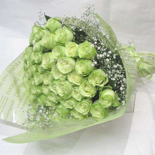 バラの花束/緑のバラ　グリーンローズ花束　３０本