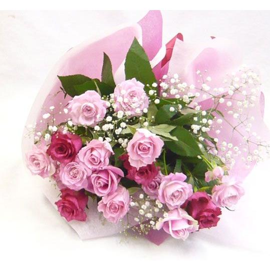 バラの花束・ブーケ/ピンクバラとカスミ草のブーケ