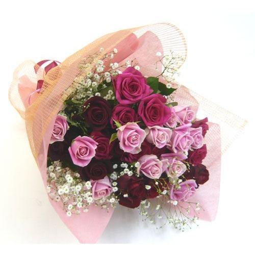 バラの花束/ピンク・赤バラ＆カスミ草・花束