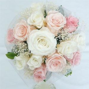 プリザーブドフラワーブーケ/白バララウンドブーケ（グリーン