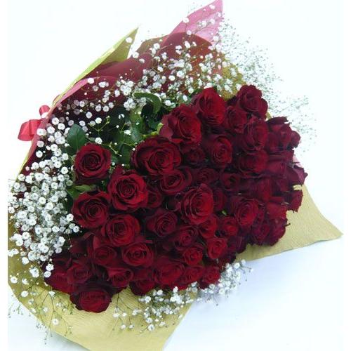 バラの花束/赤バラ60本＆カスミ草花束　ブーケ